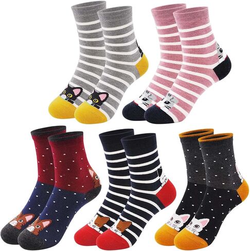 Hellomamma Girls Toddler Cotton Crew Socks Kids Novelty Animal Soft Funny Fashion Casual Breathable Childs Socks 5 Pairs in Kuwait