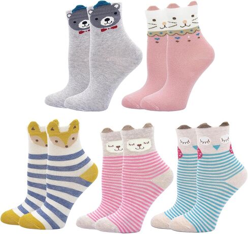 Hellomamma Girls Toddler Cotton Crew Socks Kids Novelty Animal Soft Funny Fashion Casual Breathable Childs Socks 5 Pairs in Saudi Arabia
