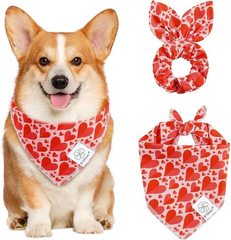 E-Clover Dog Bandanas & Matching Scrunchie Set Girl Flower Dog Scarf Bibs Pet Bandana with Bow Tie for Small Dogs Puppy Owner Fall in Kuwait