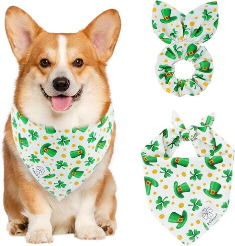 E-Clover Dog Bandanas & Matching Scrunchie Set Girl Flower Dog Scarf Bibs Pet Bandana with Bow Tie for Small Dogs Puppy Owner Fall in Saudi Arabia