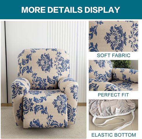 KRFOONN Stretch Recliner Slipcovers Printed Sofa Cover 4-Piece Lazy Boy Chair Covers Non Slip Reclining Furniture Protector Recliner Chair Cover with Storage Pocket for Living Room, Christmas01 in Kuwait