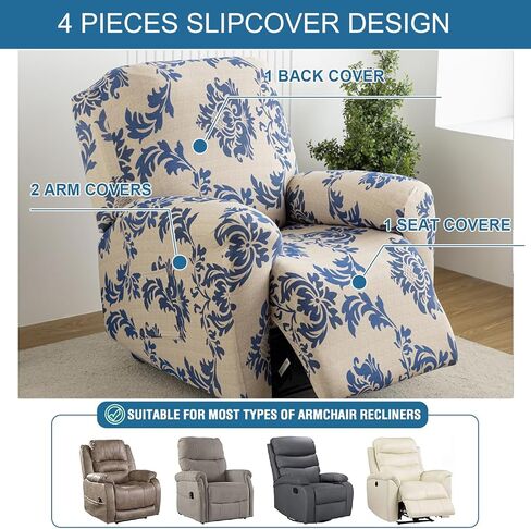 KRFOONN Stretch Recliner Slipcovers Printed Sofa Cover 4-Piece Lazy Boy Chair Covers Non Slip Reclining Furniture Protector Recliner Chair Cover with Storage Pocket for Living Room, Christmas01 in Kuwait