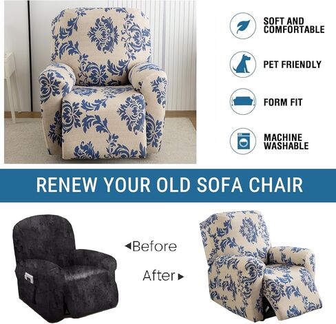 KRFOONN Stretch Recliner Slipcovers Printed Sofa Cover 4-Piece Lazy Boy Chair Covers Non Slip Reclining Furniture Protector Recliner Chair Cover with Storage Pocket for Living Room, Christmas01 in Kuwait