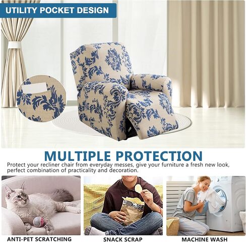 KRFOONN Stretch Recliner Slipcovers Printed Sofa Cover 4-Piece Lazy Boy Chair Covers Non Slip Reclining Furniture Protector Recliner Chair Cover with Storage Pocket for Living Room, Christmas01 in Kuwait