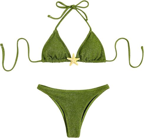 SOLY HUX Women's Sexy Halter Triangle Bikini Set Tie String Swimsuit High Cut Thong Two Piece Bathing Suit in Kuwait
