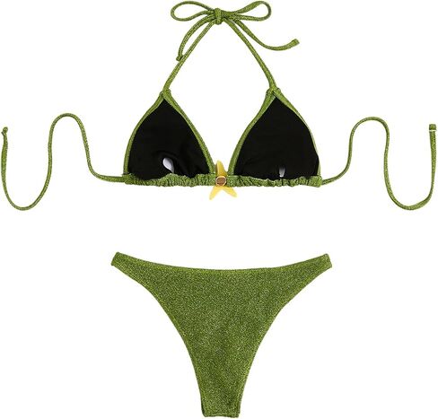 SOLY HUX Women's Sexy Halter Triangle Bikini Set Tie String Swimsuit High Cut Thong Two Piece Bathing Suit in Kuwait