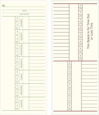 Weekly Time Cards 2-Sided, Named Days, 3-3/8" x 8-1/4", Green/Red Print, 500-Count in Saudi Arabia