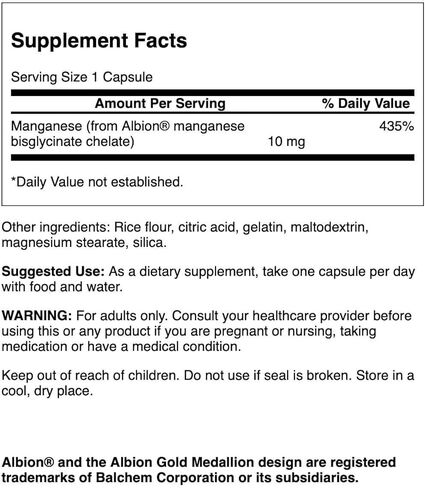 Swanson Albion Chelated Manganese 10 Milligrams 180 Capsules in Saudi Arabia