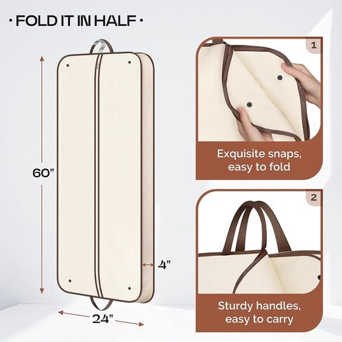 MISSLO 60" Foldable Garment Bags for Travel for Women Dress Bags for Gowns Long Hanging Bag for Closet Storage Dress Protector Bag for Gowns, Suits, Coats, Beige in Saudi Arabia