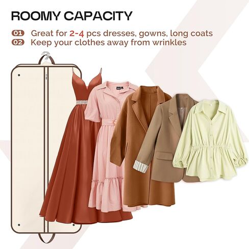 MISSLO 60" Foldable Garment Bags for Travel for Women Dress Bags for Gowns Long Hanging Bag for Closet Storage Dress Protector Bag for Gowns, Suits, Coats, Beige in Saudi Arabia