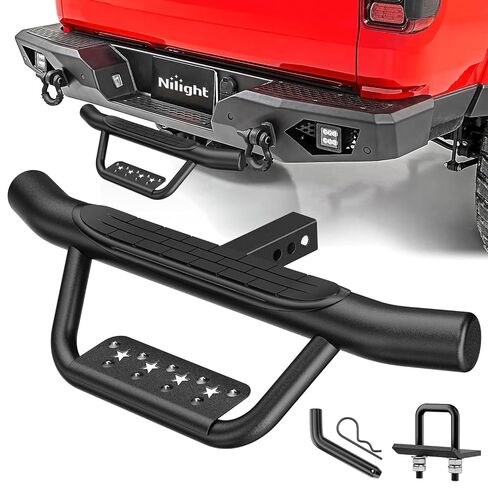 Nilight Hitch Step مع 2 بوصة من واقي الصدمات الخلفي لجهاز الاستقبال 23.5 بوصة مع مشبك دبوس وصلة 5/8 بوصة، قضيب خطوة محكم أسود مضاد للانزلاق لشاحنة النقل والسيارات الدفع الرباعي in Saudi Arabia
