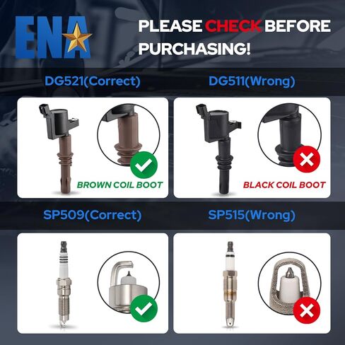 مجموعة ENA مكونة من 8 ملفات إشعال DG521 Platinum Spark Plug SP509 متوافقة مع Ford Mustang Expedition Explorer F150 Super Duty F250 F350 F450 F550 F650 F750 F53 F59 4.6L 5.4L 6.8L 8L 3Z12029A in Kuwait