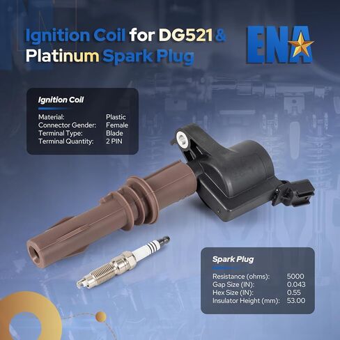مجموعة ENA مكونة من 8 ملفات إشعال DG521 Platinum Spark Plug SP509 متوافقة مع Ford Mustang Expedition Explorer F150 Super Duty F250 F350 F450 F550 F650 F750 F53 F59 4.6L 5.4L 6.8L 8L 3Z12029A in Kuwait