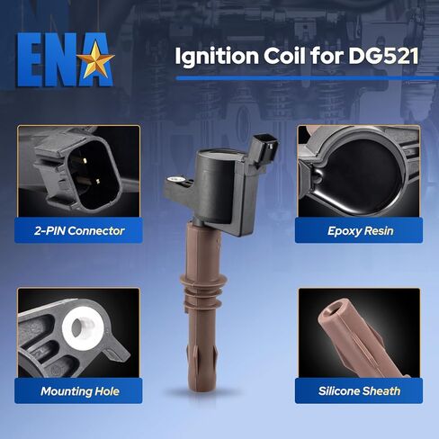 مجموعة ENA مكونة من 8 ملفات إشعال DG521 Platinum Spark Plug SP509 متوافقة مع Ford Mustang Expedition Explorer F150 Super Duty F250 F350 F450 F550 F650 F750 F53 F59 4.6L 5.4L 6.8L 8L 3Z12029A in Kuwait