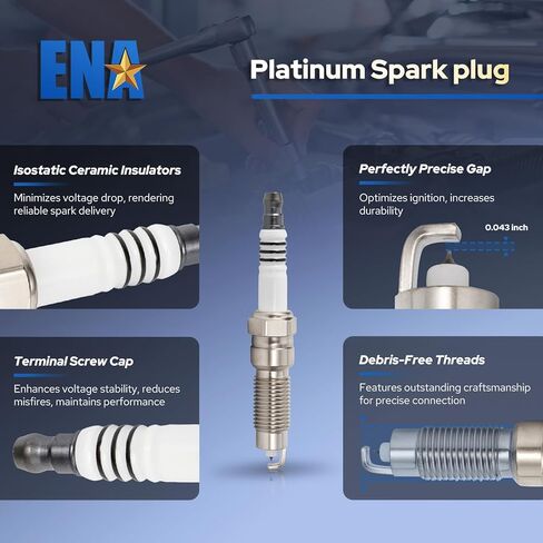 مجموعة ENA مكونة من 8 ملفات إشعال DG521 Platinum Spark Plug SP509 متوافقة مع Ford Mustang Expedition Explorer F150 Super Duty F250 F350 F450 F550 F650 F750 F53 F59 4.6L 5.4L 6.8L 8L 3Z12029A in Kuwait