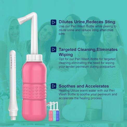 2PCS-Pack Peri Bottle for Postpartum Essentials, Feminine Care 450ml Postpartum Perineal Cleansing 15oz Portable Bidet Travel Bidet with Waterproof Storage Bag (Pink+Blue) in Kuwait