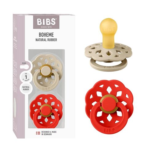 Bibs Boheme Natural Rubber Latex Round Pacifier Size 1-0-6M 2-Pack - Ivory/Blossom in Kuwait