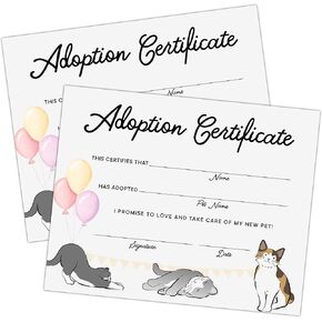 Pet Certificates of Adoption, 10 Pcs Watercolor Adoption Certificate, Adopt A Cat Certificate for Girl Boy, Kitten Party Supplies & Favors, Adoption Decorations for Pet Birthday Party -15 in Kuwait