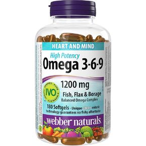 Webber Naturals Omega 3-6-9 Flaxseed, Fish & Borage Oils 1200 mg, 150 softgels in Kuwait