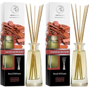 Reed Diffuser Sandalwood 3.4 Fl Oz - Fresh & Long Lasting Fragrance - Gift Set with Bamboo Sticks - Best for Aromatherapy - Spa - Home - Kitchen - Office - Fitness Club - Glass Bottle in Kuwait