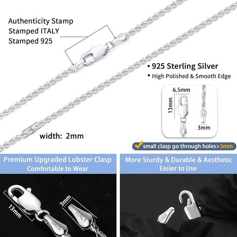 Jewlpire Italian 2mm Rope Chain 925 Sterling Silver Chain Necklace for Women Men, 14K Plated Gold Chain for Women Sturdy Women's Chain Necklaces, 16 18 20 22 24 26 Inch in Kuwait