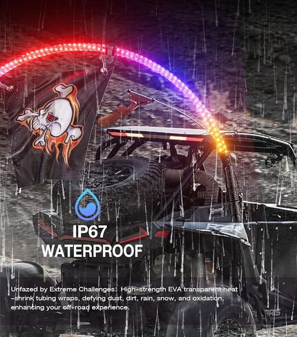 2 Pack 2FT Whip Lights with Spring Base & Rocker Switch，APP & Remote Control Led Whip Lights W/6 Nylon Flags, 366 Modes Spiral RGB Chasing Lighted Whips for UTV ATV RZR SXS Can-Am in Kuwait