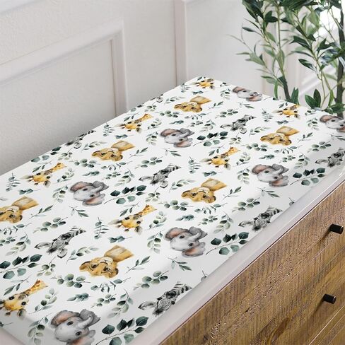 HawSkgFub Jungle Safari American Rainforest Animal Changing Pad Cover Baby Boys, Elephant Lion Tiger Giraffe Sloth Zebra Hippo Star Diaper Change Table Sheet, Safe Snug Fitted Changing Mat 32/34 x 16 in Kuwait