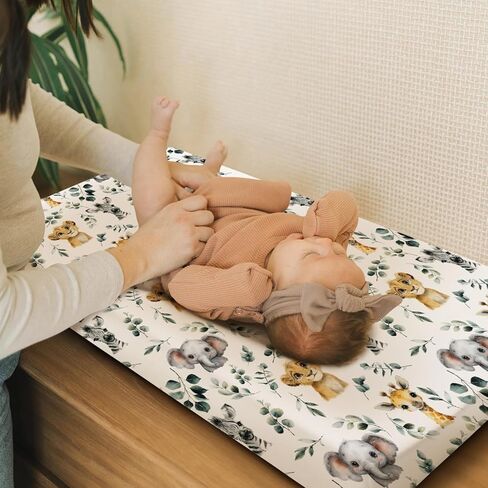 HawSkgFub Jungle Safari American Rainforest Animal Changing Pad Cover Baby Boys, Elephant Lion Tiger Giraffe Sloth Zebra Hippo Star Diaper Change Table Sheet, Safe Snug Fitted Changing Mat 32/34 x 16 in Kuwait