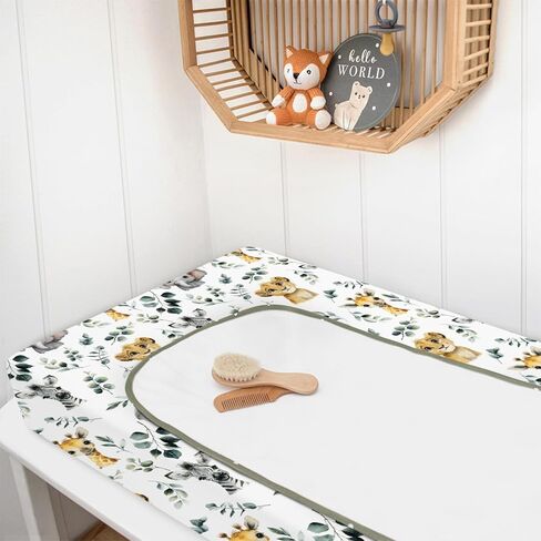 HawSkgFub Jungle Safari American Rainforest Animal Changing Pad Cover Baby Boys, Elephant Lion Tiger Giraffe Sloth Zebra Hippo Star Diaper Change Table Sheet, Safe Snug Fitted Changing Mat 32/34 x 16 in Kuwait