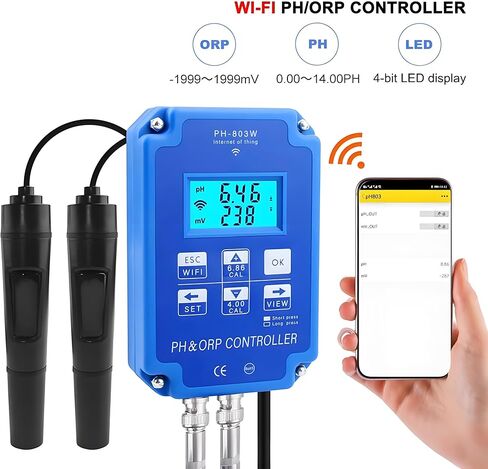 PH‑803W WIFI 2 في 1 PH ORP وحدة تحكم مستمرة في عداد التحكم في جودة المياه -1999~1999mV 0.00~14.00PH وحدة تحكم في الحموضة والقلوية أداة مراقبة جودة المياه (قابس أمريكي 110 فولت) in Saudi Arabia