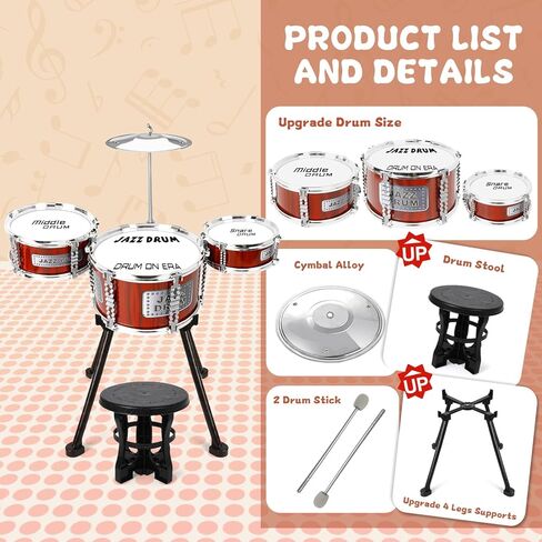 TWFRIC Toy Drum Kit for Kids 3-5 Upgraded Toddler Rock Drum Set with 5 Drums Musical Instrument Toys for 3 4 5 Year Old Boys Girls Gifts 4-6 in Kuwait
