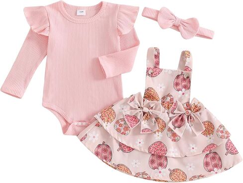 BeQeuewll Baby Girl Halloween Outfits Newborn Romper Boo Pumpkin Overall Skirt Infant Girl First Halloween Outfit Baby Dress in Kuwait