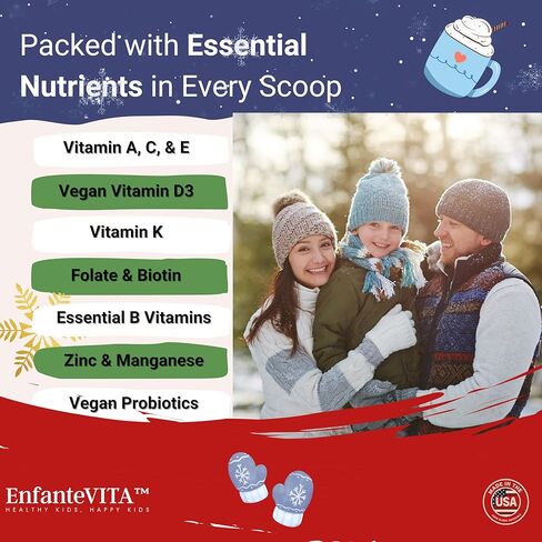 Kids Vitamins Powder – 90-Day Supply – Vegan D3 with Probiotics – Physician-Formulated 15+ Multivitamins – Non-GMO – Made in USA (Natural Raspberry) in Saudi Arabia