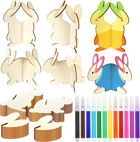 Blosssound 36 Pcs Pumpkin Wood DIY Crafts Cutouts with 12 Colored Markers Fall Unfinished Pumpkin Wood Slices DIY Crafts Pumpkin Decor Freestanding Pumpkin Ornaments for Thanksgiving Table Tiered Tray in Kuwait