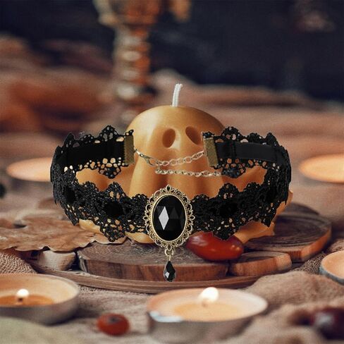Gothic Lace Choker Necklace Vintage Crystal Gem Necklace Lace Necklace Goth Necklace Victoria Vampire Bat Crystal Necklace Holiday Party Halloween Costume Jewelry for Women in Kuwait