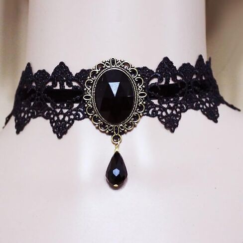 Gothic Lace Choker Necklace Vintage Crystal Gem Necklace Lace Necklace Goth Necklace Victoria Vampire Bat Crystal Necklace Holiday Party Halloween Costume Jewelry for Women in Kuwait