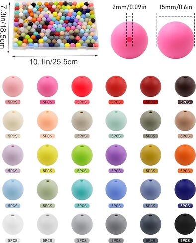 FIVEIZERO 150PCS 30 Colors 15mm Round Silicone Beads in Saudi Arabia