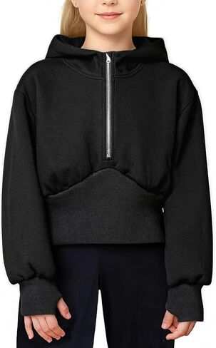 Simplee kids Cute Sweatshirts for Teen Girls Solid Pullover Half-Zip Hoodies 2024 Fall Tops 5-14T in Kuwait