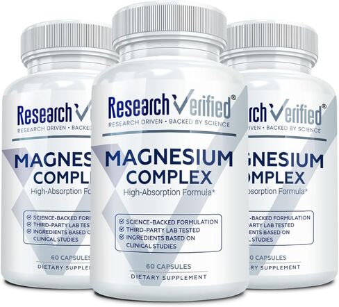 Research Verified Magnesium Complex - Brain, Muscle and Nerve Support - Magnesium Bisglycinate, Malate, Citrate, and Oxide - Bioperine - 60 Capsules - Vegan in Saudi Arabia