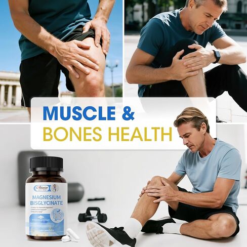 بيسجليسينات المغنيسيوم 100%، مكمل جليسينات المغنيسيوم الأقصى القابل للامتصاص من أجل نوم مريح، طاقة العضلات ودعم العظام والمفاصل، غير معدل وراثيًا، خالي من الغلوتين - 180 كبسولة in Kuwait