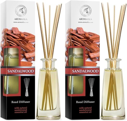 Reed Diffuser Sandalwood 3.4 Fl Oz - Fresh & Long Lasting Fragrance - Gift Set with Bamboo Sticks - Best for Aromatherapy - Spa - Home - Kitchen - Office - Fitness Club - Glass Bottle in Kuwait