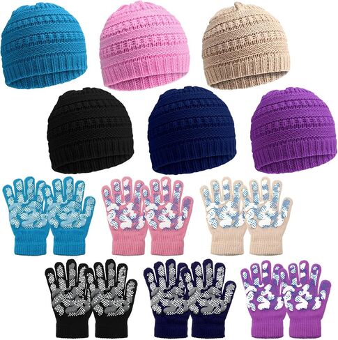 JaGely 20 Pcs Kids Winter Hats Gloves Set Warm Knit for 5-10 Unisex Cold Weather for Boys Girls School Donation Gift in Saudi Arabia