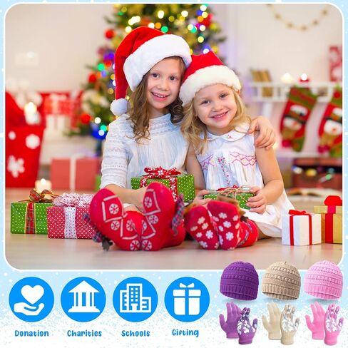JaGely 20 Pcs Kids Winter Hats Gloves Set Warm Knit for 5-10 Unisex Cold Weather for Boys Girls School Donation Gift in Saudi Arabia