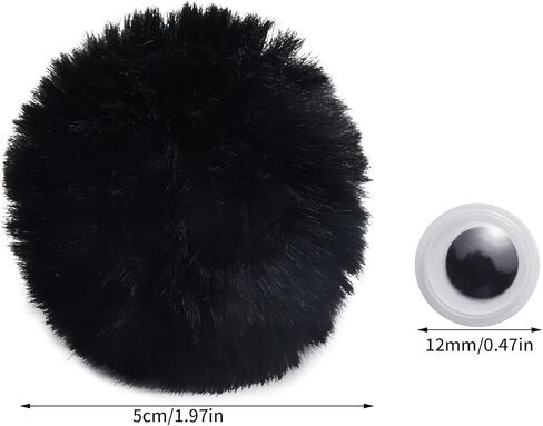 50pcs Acrylic Black Pompom Balls 2 Inch Acrylic Large Pompoms Balls Halloween Costume Pom Poms Crafts Pom Poms 100pcs Adhesive Eyes Halloween Party Christmas DIY Crafts in Kuwait