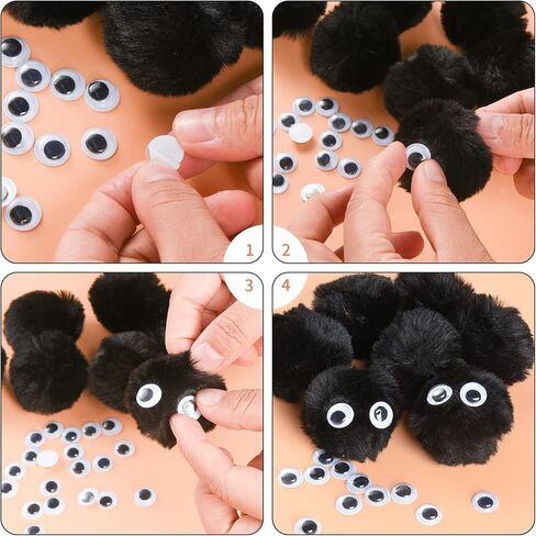 50pcs Acrylic Black Pompom Balls 2 Inch Acrylic Large Pompoms Balls Halloween Costume Pom Poms Crafts Pom Poms 100pcs Adhesive Eyes Halloween Party Christmas DIY Crafts in Kuwait