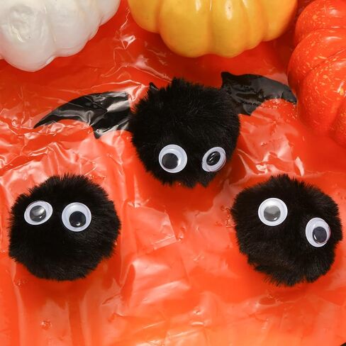 50pcs Acrylic Black Pompom Balls 2 Inch Acrylic Large Pompoms Balls Halloween Costume Pom Poms Crafts Pom Poms 100pcs Adhesive Eyes Halloween Party Christmas DIY Crafts in Kuwait