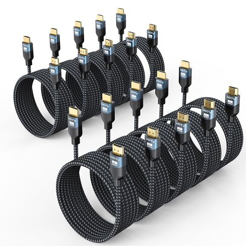 8K HDMI 2.1 Cable, 10FT, 10-Pack, 48Gbps Ultra High Speed | Braided Cord. 8K@60Hz, 4K@120Hz. Long Reach for Hhome Theater and Soundbar. HDCP 2.2/2.3, eARC, HDR10+, VRR, QMS, QFT in Kuwait