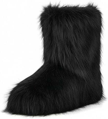 Women's Faux Fur Boots Furry Fuzzy Snow Boots Fluffy Winter Boots Warm Comfortable Mid-Calf Boots Outdoor Indoor Flat Shoes in Saudi Arabia
