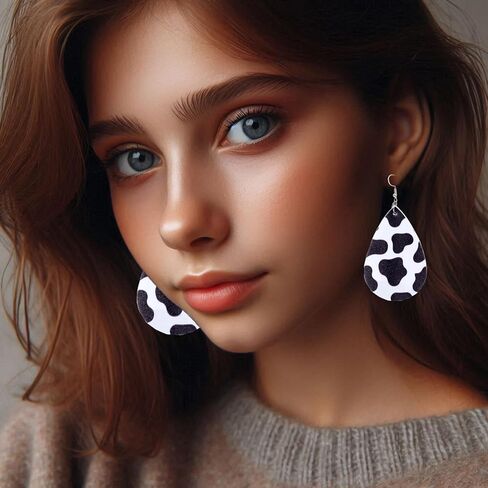 Polka Dot Earrings for Women Leather Black and White Dangle Jewelry Outfits Accessories in Saudi Arabia