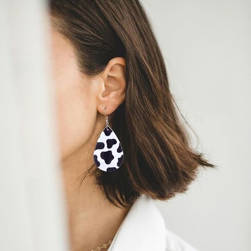 Polka Dot Earrings for Women Leather Black and White Dangle Jewelry Outfits Accessories in Saudi Arabia